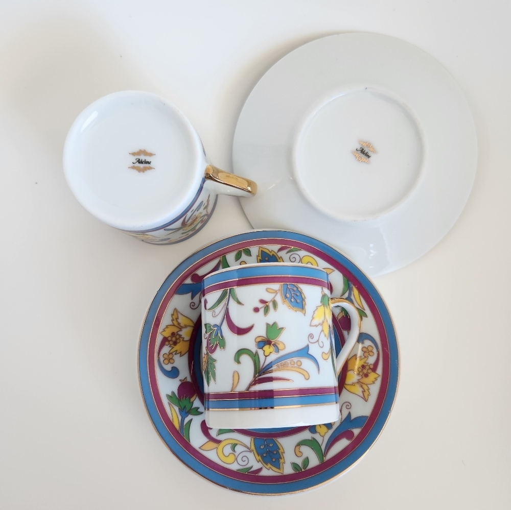 Adeline Porcelain Tea/Coffee Cup and Saucer Collectors Set of 2